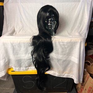 Women's Very Long Black Straight Hair Wig Costumes Morticia Kim Kardashian Dua